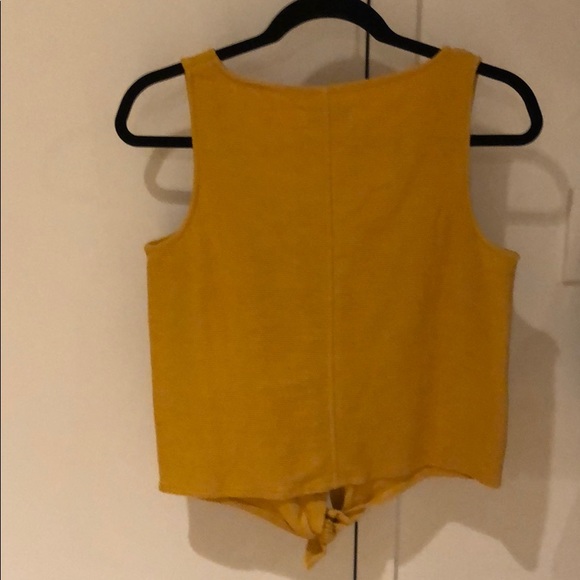 Mustard Texture & Thread Button-Front Tie Tank Top - Picture 6 of 6